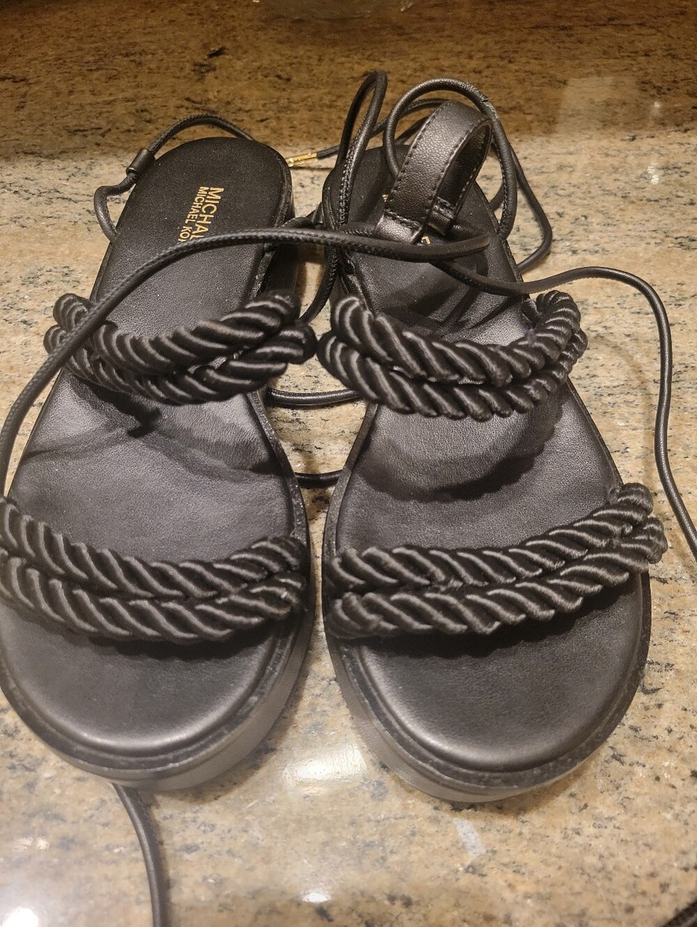 Michael Kors Black Braided Rope-Strap Lace-Up Sandals